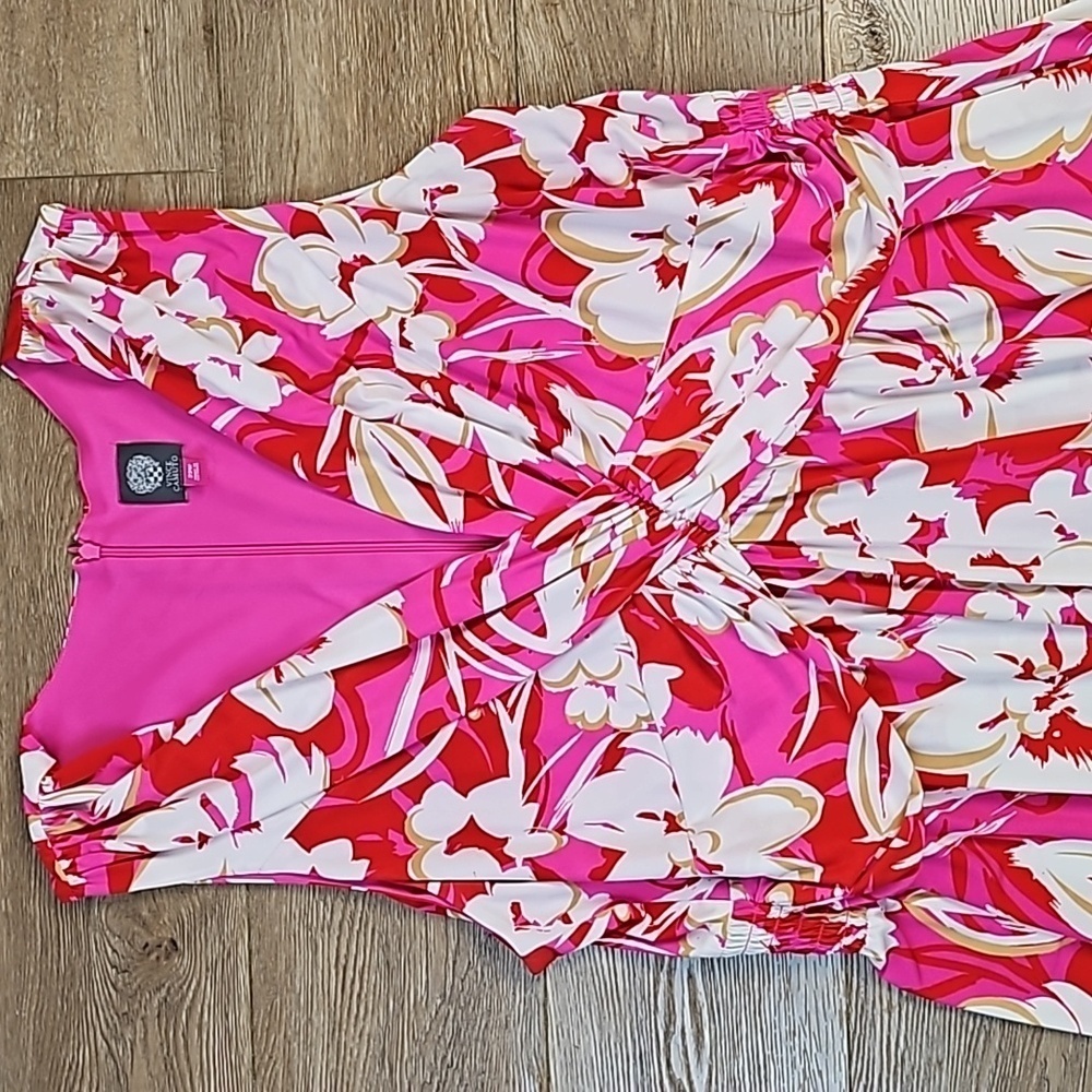 Vince Camuto Stretch Jersey Pink Red White Floral Sleeveless V Neck Maxi Dress - Picture 4 of 16